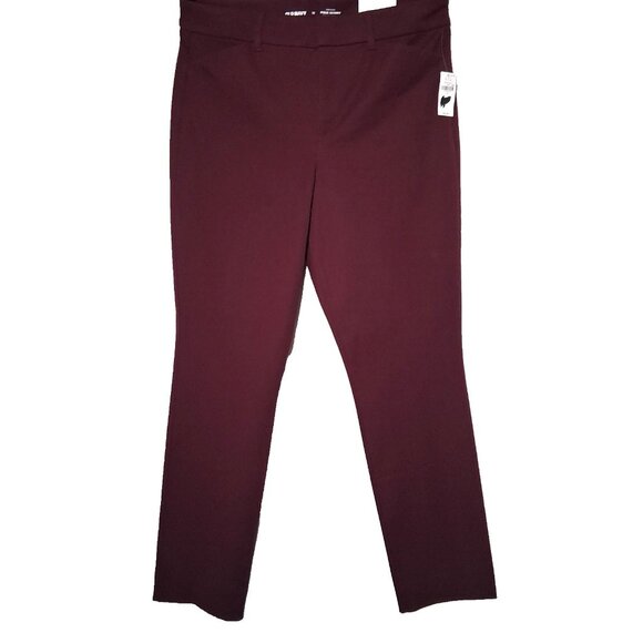 Old Navy Pixie Skinny Pants Women 12 Maroon Stretch Classic Smooth Pockets NEW - Picture 2 of 11